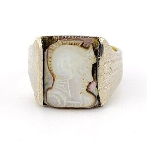 Art Deco Style Stainless Steel Centurion Shell Cameo Signet Biker Ring Sz 9.5